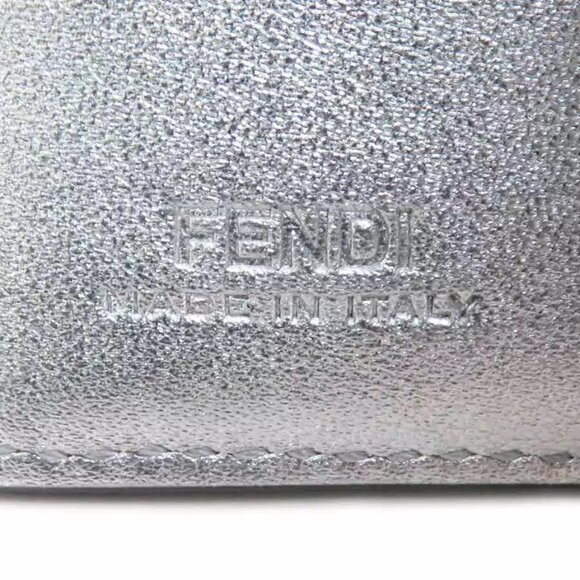 Auth FENDI Trifold Wallet Compact Wallet Silver Leather/Metal - Picture 7 of 8